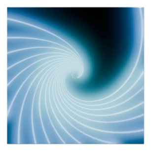 Póster Onda de arte de linha néon azul brilhante
