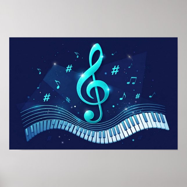 Poster Onda de clave de sol e teclas de piano (Frente)