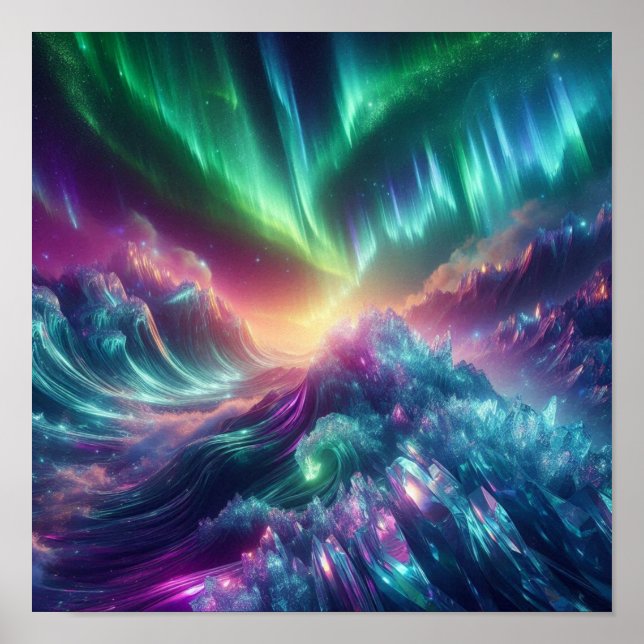 Poster Onda de Cristal da Aurora Radiante no Horizonte (Frente)