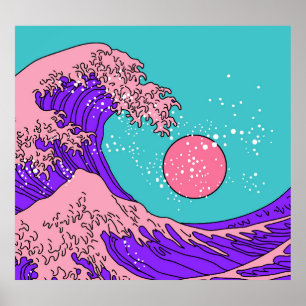 Poster Onda de Excelente Vaporwave: Arte Oceânica Estiliz