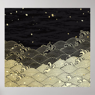 Poster onda de ouro, textura em papel.