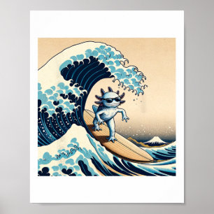 Poster Onda de Surf Axolote Amor Divertido Anime Lagarto
