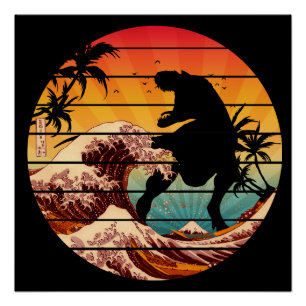 PÓSTER ONDA DINOSSAUR FUNNA DA VINTAGEM DE KANAGAWA