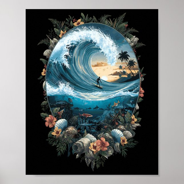 Poster Onda do Oceano de Verão Surf Tropical Recife da Pr (Frente)