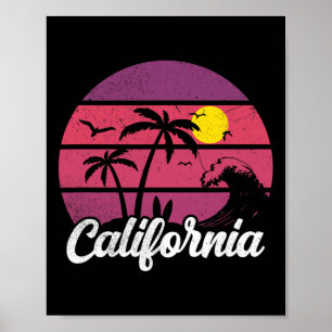 Poster Onda do Pôr do Sol Retro da Califórnia Surfboard P
