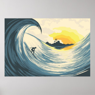Poster Onda e surfe tropicais no pôr do sol