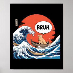 Poster Onda Grande Bruh Kanagawa Japonês Divertido Surfan