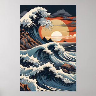 Poster Onda Hokusai Japonesa
