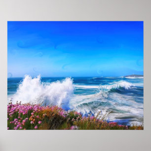 Poster Onda impressionista espetacular com flores rosa