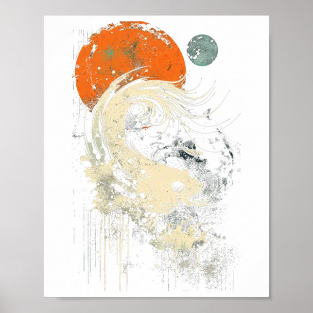 Poster Onda Laranja Preto Gráfico de Surf (Frente)