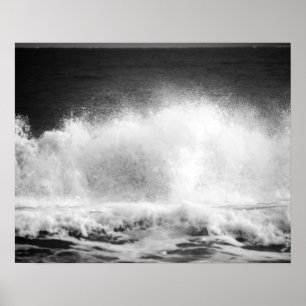 Poster Onda no Oceano Negro e Branco caindo 16x20