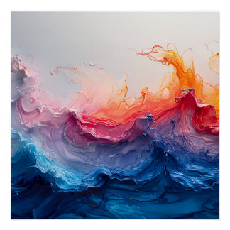 Póster Onda Oceânica Arte Fluida Brilho do Pôr do Sol Abs