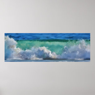 Poster Onda Oceânica em Malibu Panorama Watercolor Art