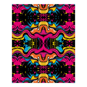 Póster Onda Psicodélica Neon Padrão Sem Costura