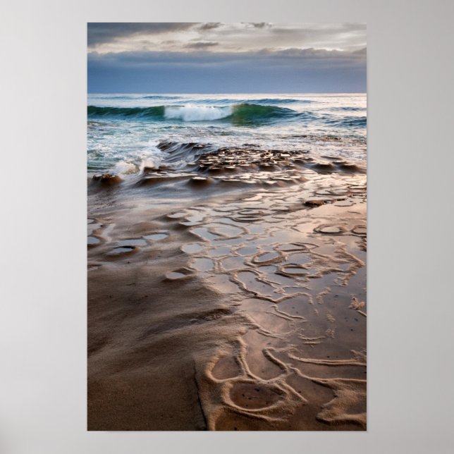 Póster Onda quebrando na praia, Califórnia (Frente)