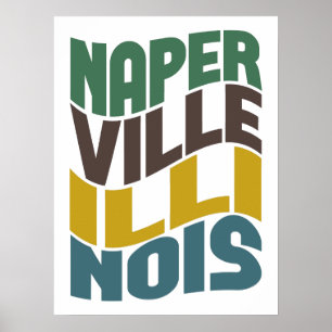Póster Onda retro de Naperville Illinois