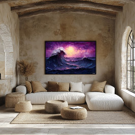 Poster Onda sunset majestosa em estilo de óleo texturizad