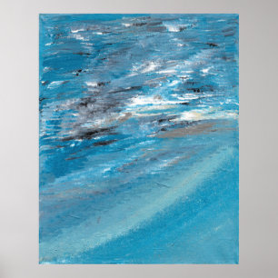 Poster Ondas Abstratas do Oceano em Pinceladas Azuis e Ci