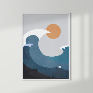Poster Ondas Abstrato oceânicas de terracotta escura