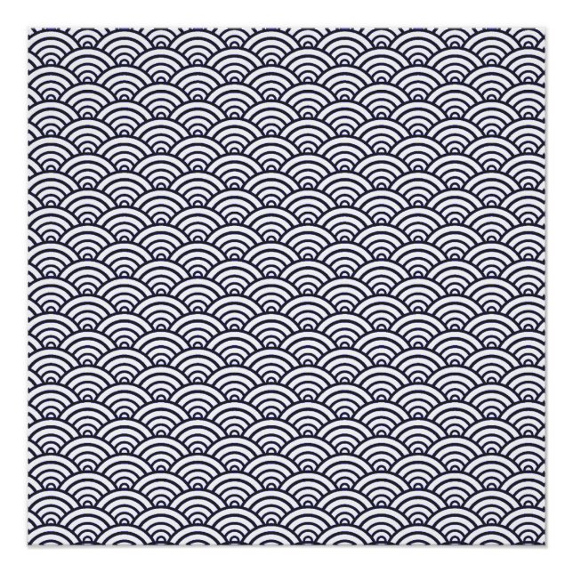 Póster Ondas Azuis Japonesas Seigaiha Mar (Frente)