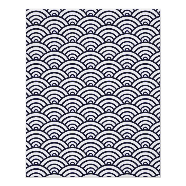 Póster Ondas Azuis Japonesas Seigaiha Mar (Frente)