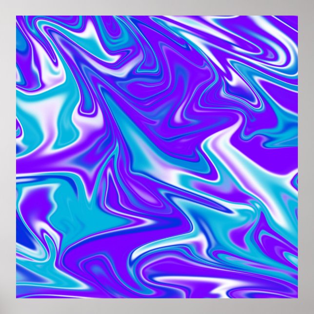 Poster Ondas Celestiais: O Mármore Azul Branco e Roxo (Frente)