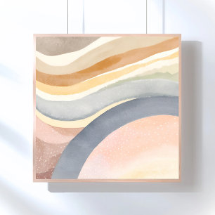 Póster Ondas Contemporâneas   Aquarela Moderna Neutra