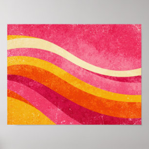 Poster Ondas Cor-de-Rosa Retro – Fundo Ondulado Vintage