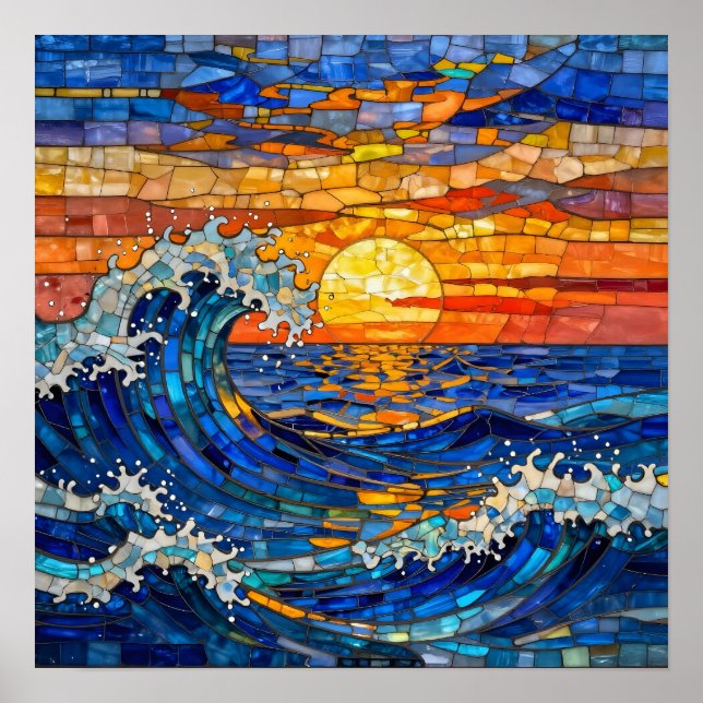 Poster Ondas Costeiras do Oceano ao Pôr do Sol   (Frente)