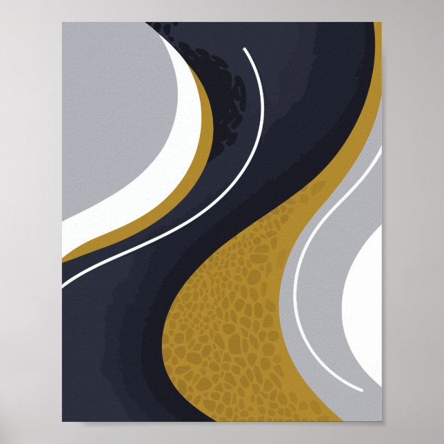 Poster Ondas de abstrato em tons neutros (Frente)