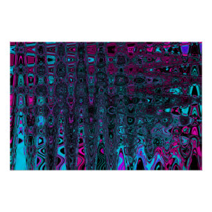 Póster Ondas de Abstrato preto e magenta aqua retrô
