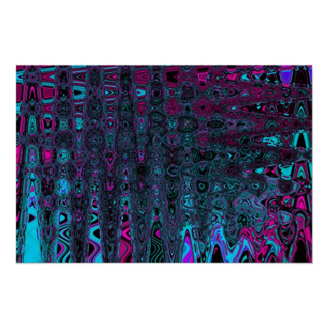 Póster Ondas de Abstrato preto e magenta aqua retrô (Frente)