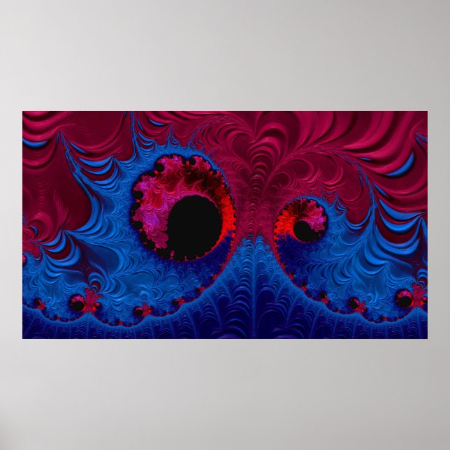 Poster Ondas de Abstrato Vermelho e Azul (Frente)