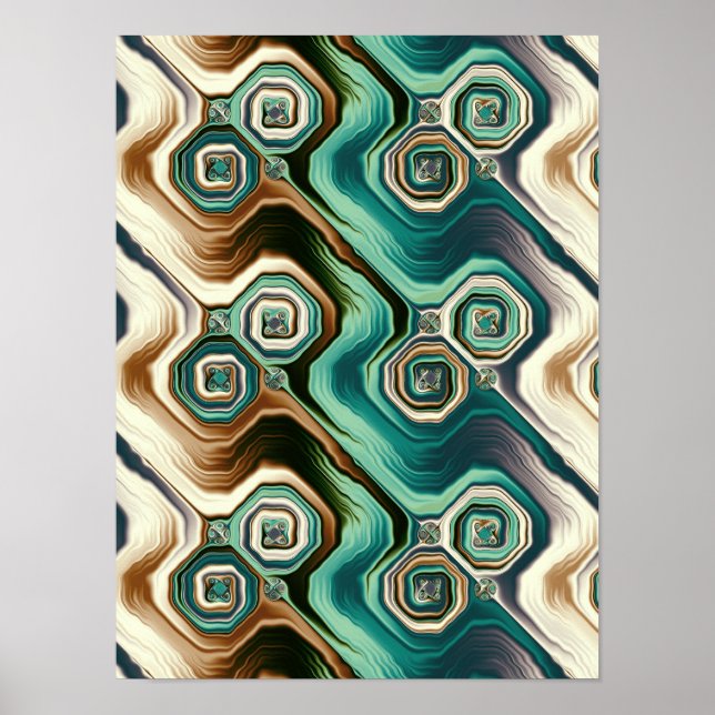 Poster Ondas de Ágata Teal Padrão Abstrato (Frente)