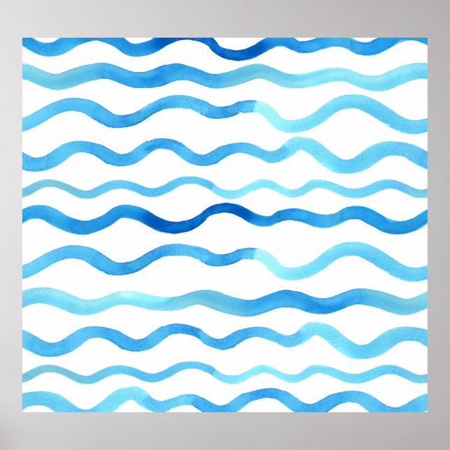 Poster Ondas De Aquarela: Turquesa Azul Sem Vista. (Frente)