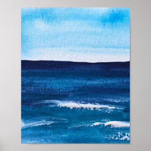 Poster Ondas de Arte de Cor da Água com Diversão Azul abs
