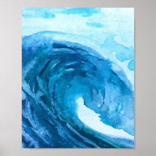 Poster Ondas de Arte de Cor da Água com Diversão Azul abs