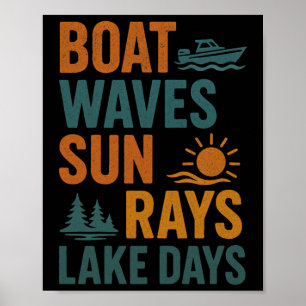 Poster Ondas de Barco Raios de Sol Dias de Lago Verão Ret