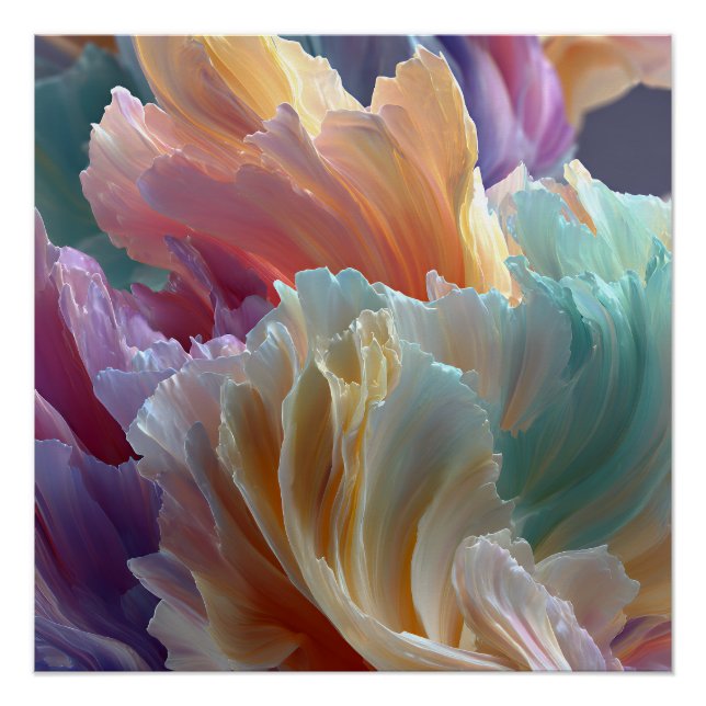 Póster Ondas de Flores Arco-Íris Suaves – Flora Surreal S (Frente)