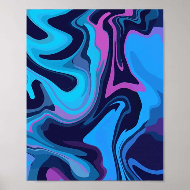 Poster Ondas de gradiente de fluido em azul e roxo (Frente)