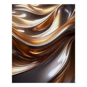 Póster Ondas de metal líquido de abstrato - Desi metálico