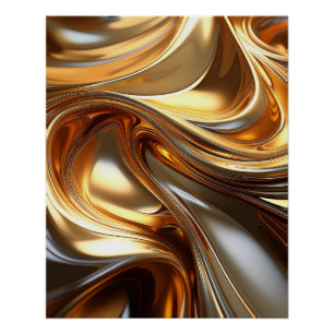 Póster Ondas de metal líquido de ouro - Arte brilhante mo