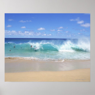Poster Ondas de oceano que quebram na praia, Sandy Beach