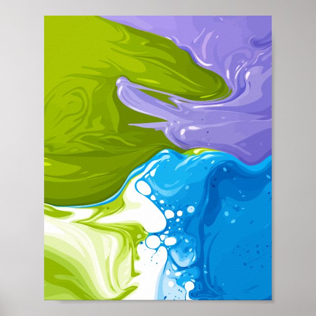 Poster Ondas de Pintura Formando Formas Abstratas Fluídas (Frente)