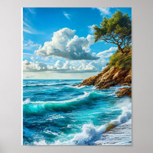 Poster Ondas de praia oceânica