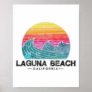 Poster Ondas de Surf da Laguna Beach Retro Pôr do Sol Cal