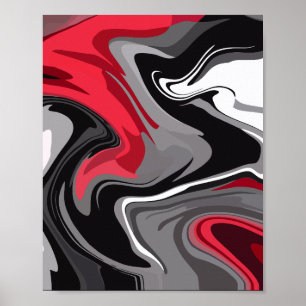 Poster Ondas dinâmicas de Abstrato vermelho, preto, branc