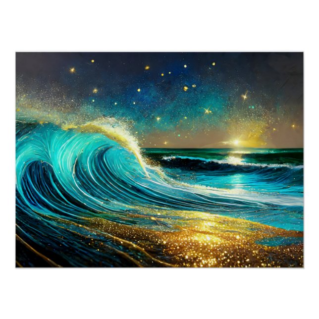 Póster Ondas Divergentes Brilhantes do Oceano (Frente)