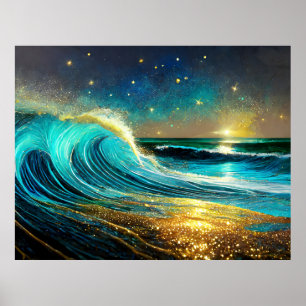 Poster Ondas Divergentes do Oceano Glittering