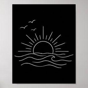 Poster Ondas do oceano ao pôr do sol arte minimalista de
